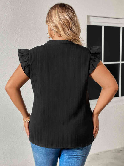 Plus Size Notched Neck Butterfly Sleeve Blouse
