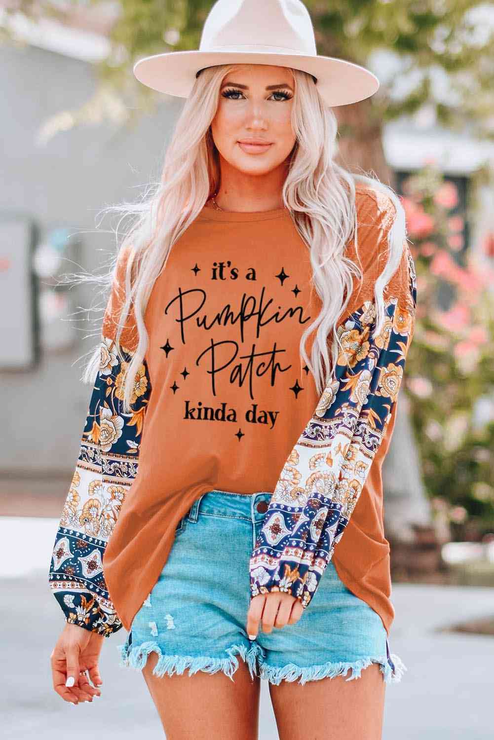 Slogan Graphic Floral Long Sleeve Top