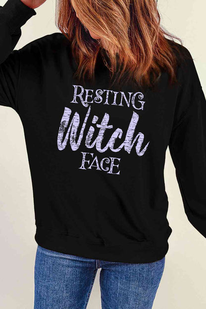Round Neck Long Sleeve RESTING WITCH FACE Graphic Sweatshirt