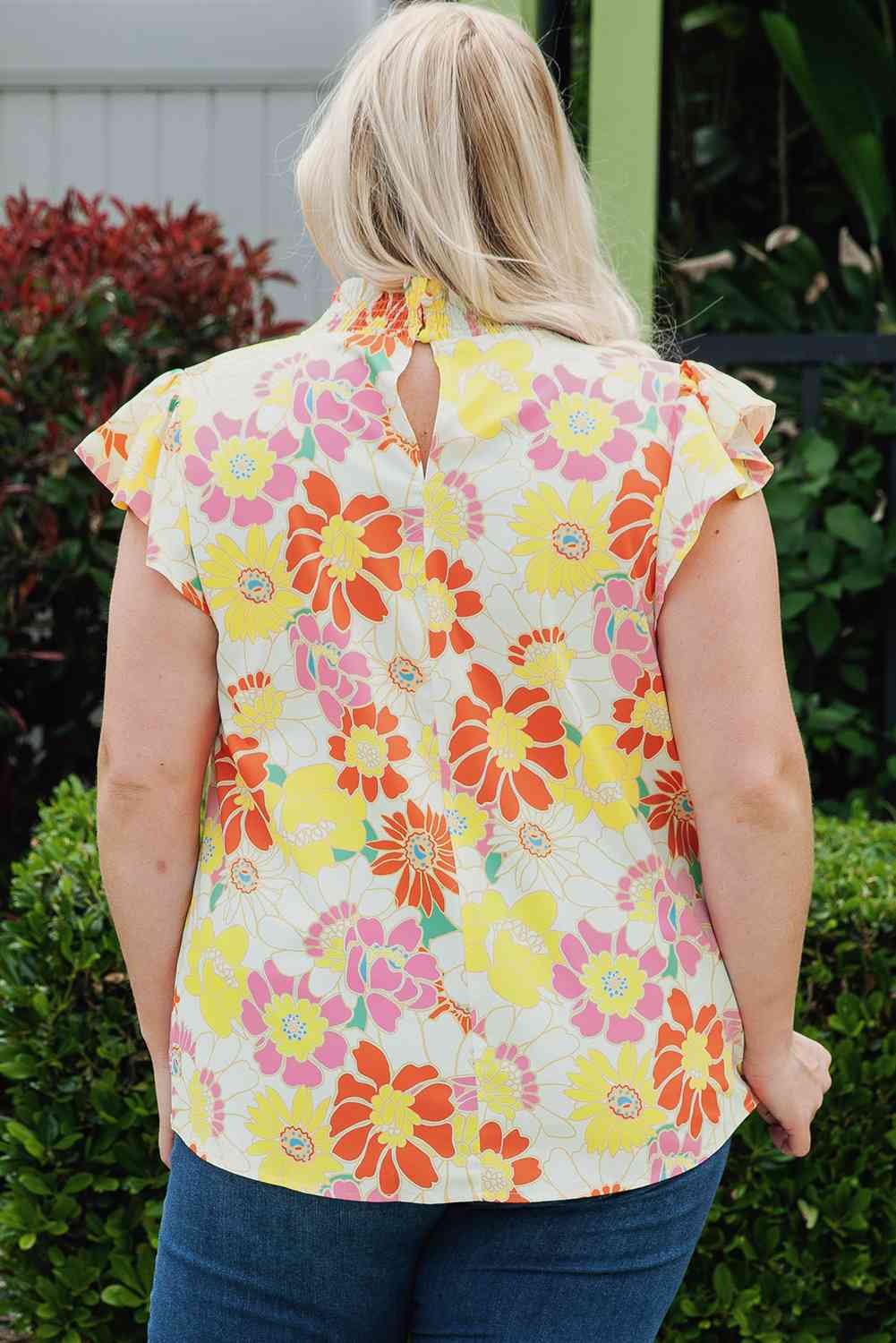 Plus Size Floral Butterfly Sleeve Blouse
