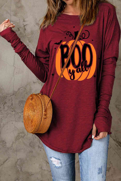 Pumpkin Graphic Thumbhole Sleeve T-Shirt