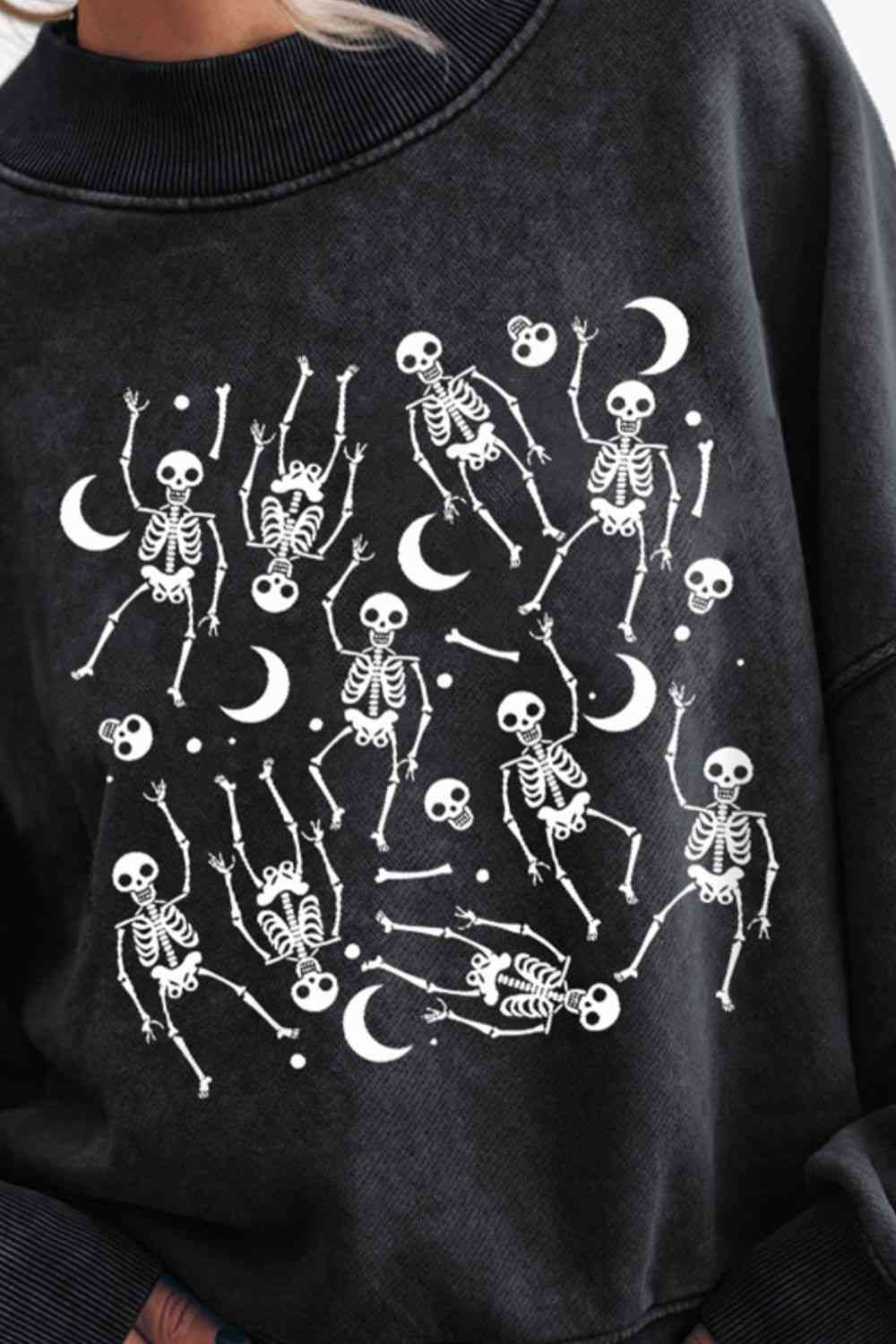 Skeleton Graphic Round Neck Long Sleeve Sweatshirt