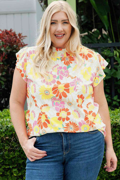 Plus Size Floral Butterfly Sleeve Blouse