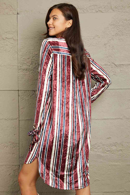 e.Luna Stripe Velvet Dress with Pockets